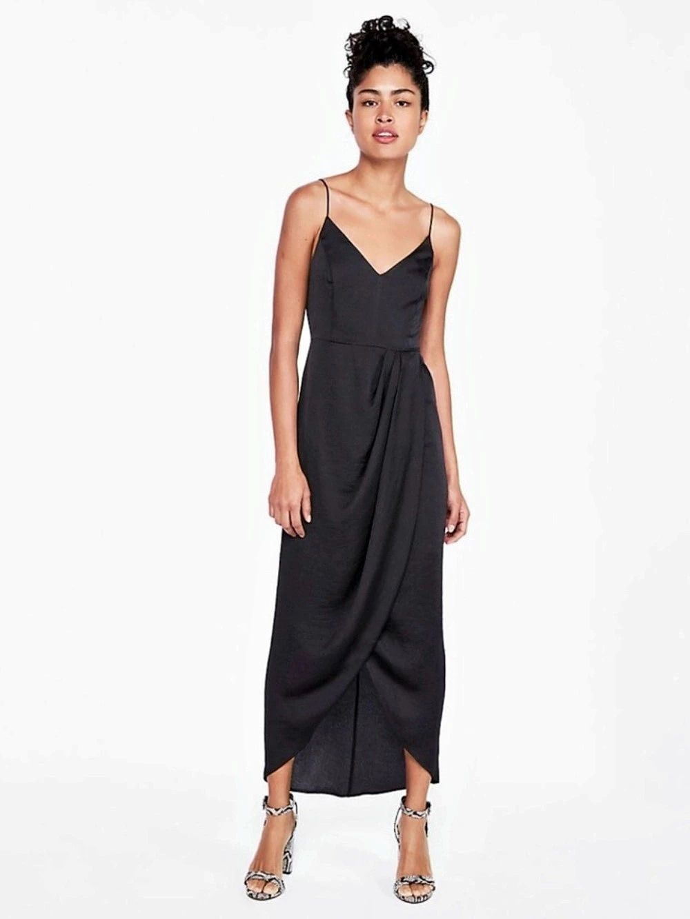 Express Satin Wrap Front Tiered Maxi Dress